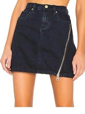 Blank NYC Black Wash Denim Mini Skirt with Zipper Detail